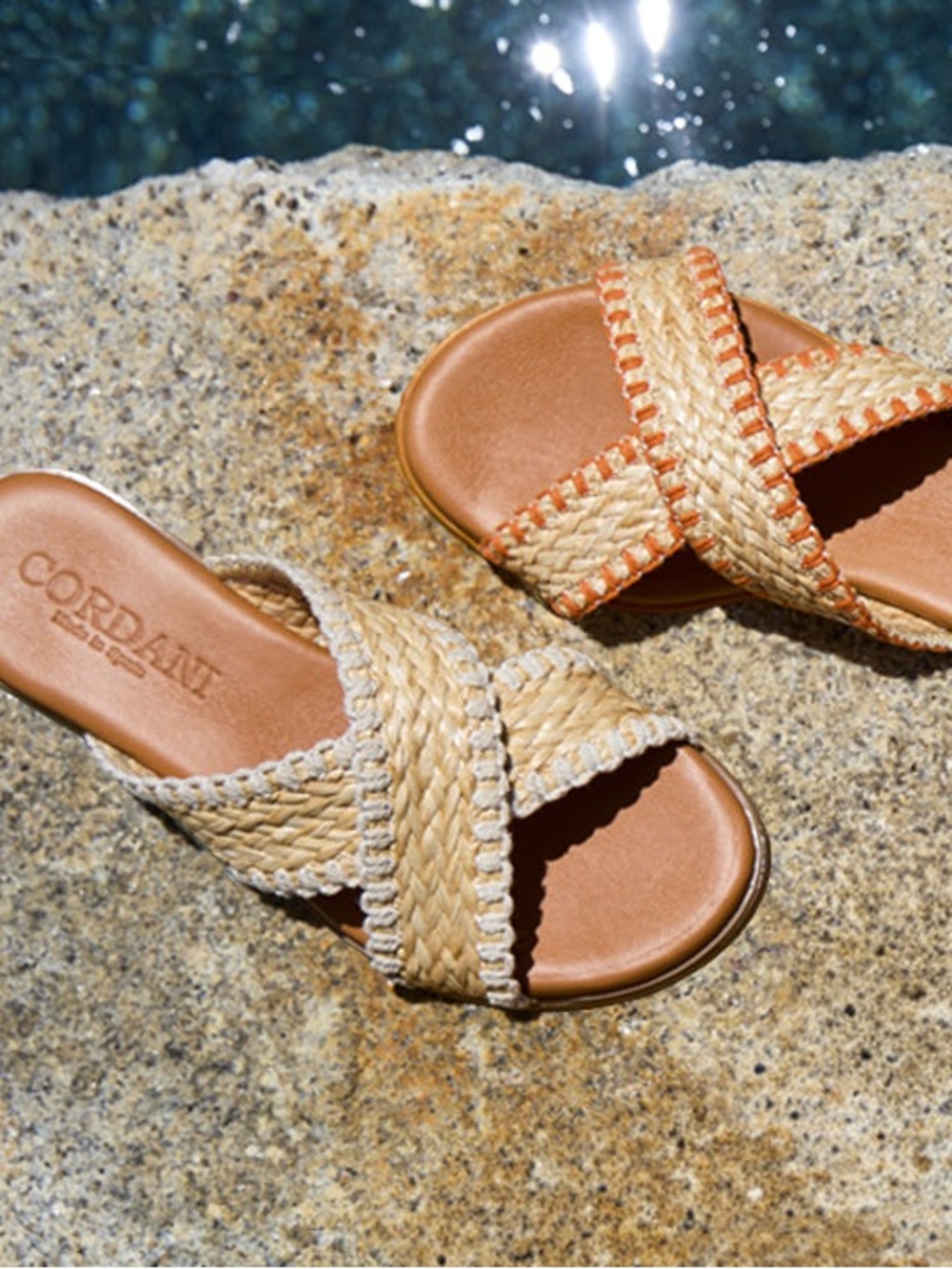 Cordani Felice Natural Braided Cross-Strap Slide Sandals Size 6